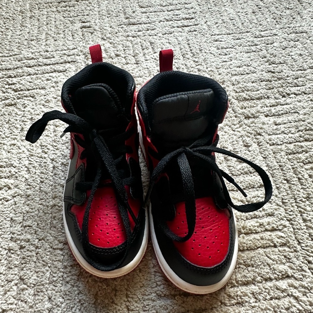 Nike Air Jordan Kids Black & Red High-Top Sneakers - Picture 13 of 16
